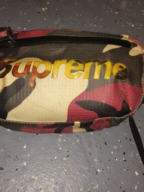 Supreme Camo Waist Bag in Red, Black & Cream